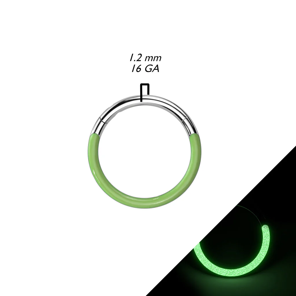 Titanium Hinged Segment Hoop Ring Front Glow in the Dark For Nose Septum Cartilage - Image 2