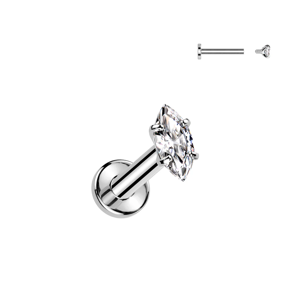 Titanium Prong Set Marquise CZ Lip Labret Tragus Cartilage Piercing - Image 4