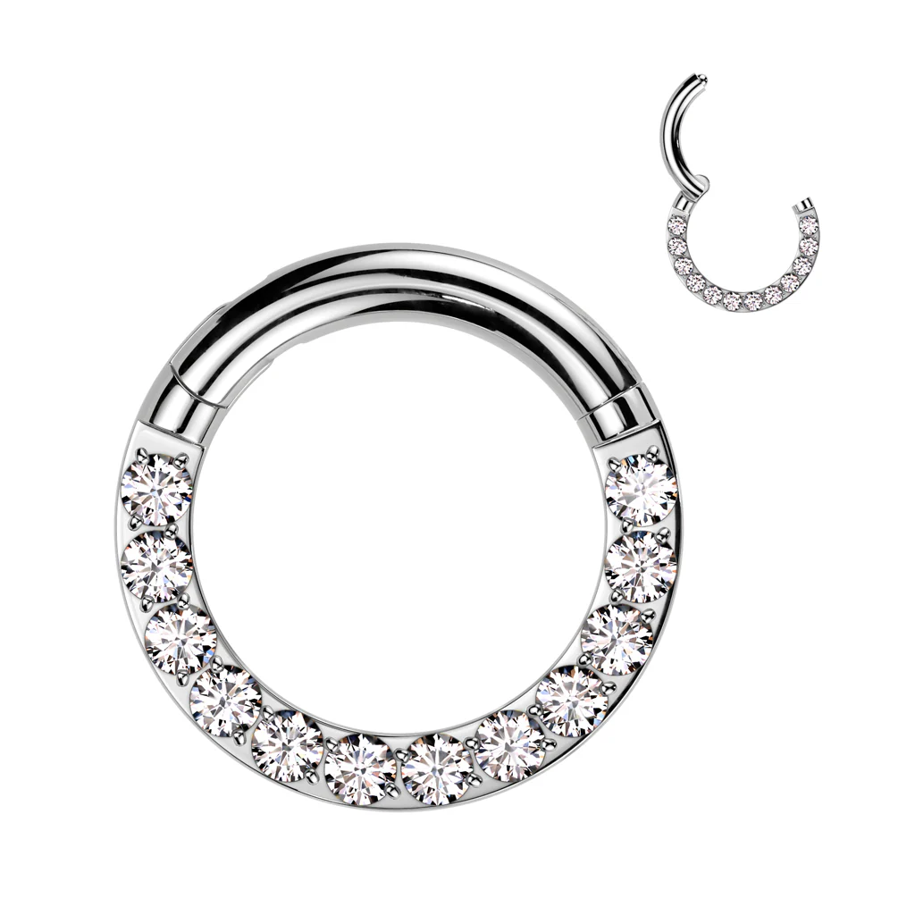 Titanium Large Gauge Hinged Segment Ring CZ For Ear Cartilage Plug - Image 4
