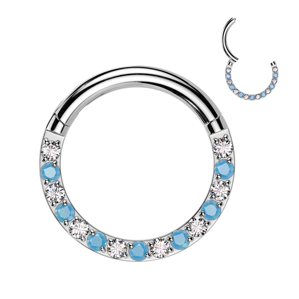 Titanium Hinged Segment Hoop Ring Facing CZ Turquoise For Nose Septum - Image 2