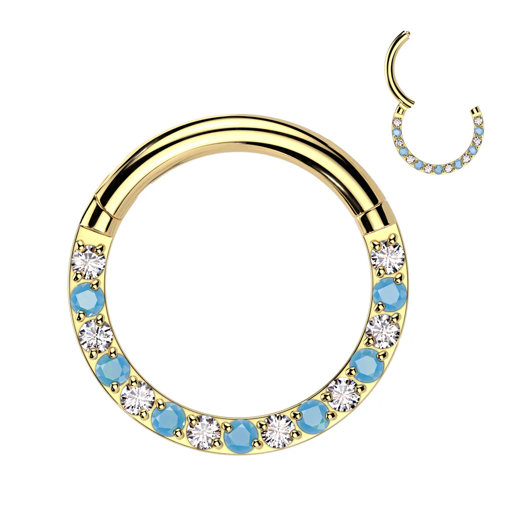 Titanium Hinged Segment Hoop Ring Facing CZ Turquoise For Nose Septum - Image 3