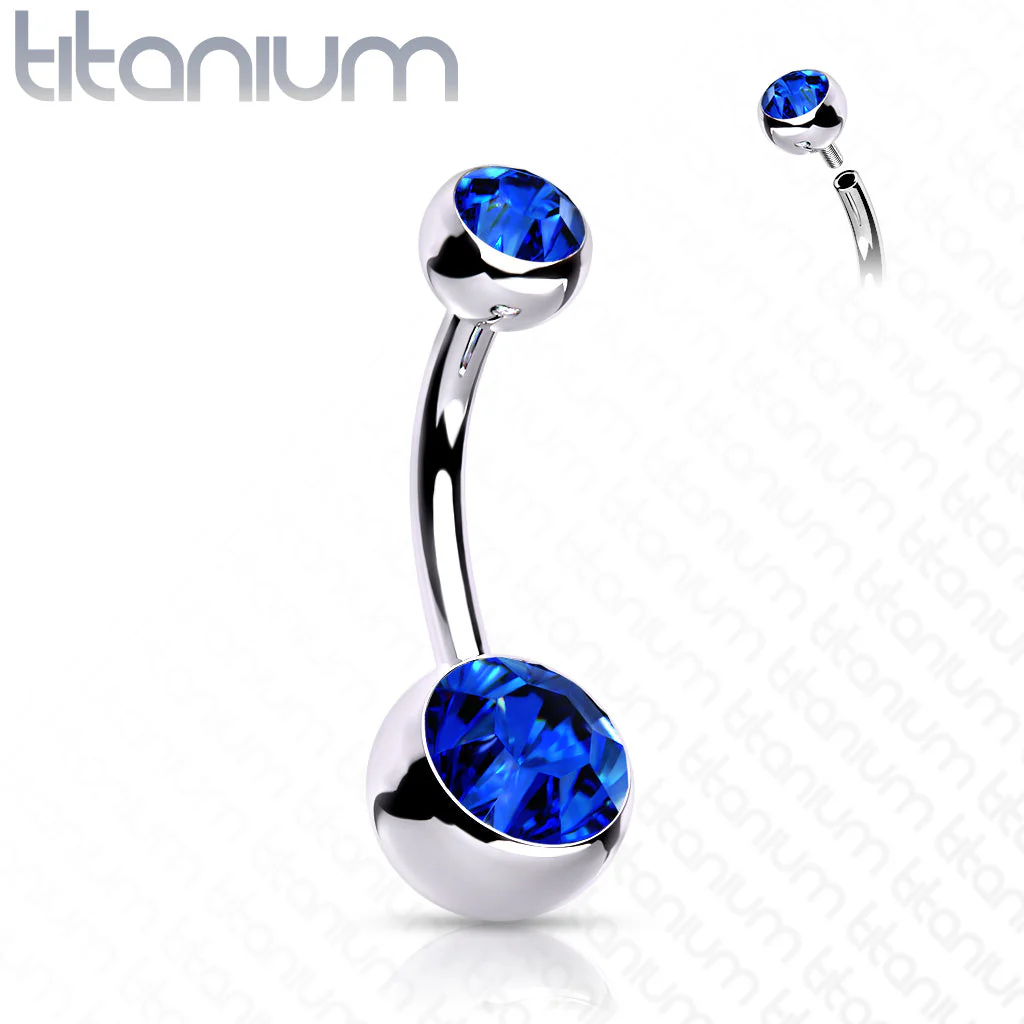 Titanium Internally Threaded Double CZ Belly Button Rings 7/16" - Image 3
