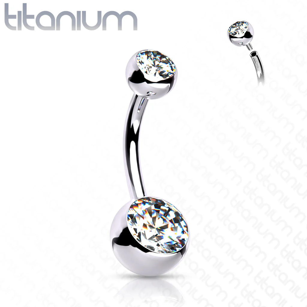 Titanium Internally Threaded Double CZ Belly Button Rings 7/16" - Image 4