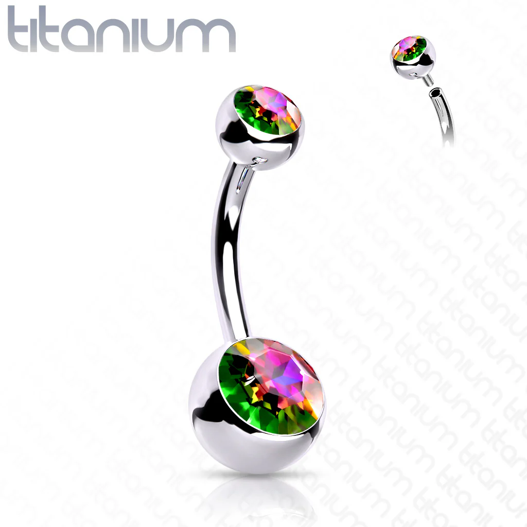 Titanium Internally Threaded Double CZ Belly Button Rings 1/2" - Image 8