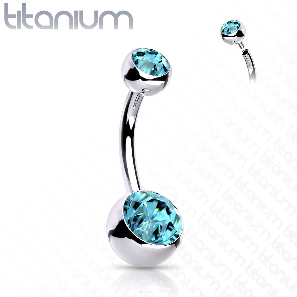 Titanium Internally Threaded Double CZ Belly Button Rings 7/16" - Image 9