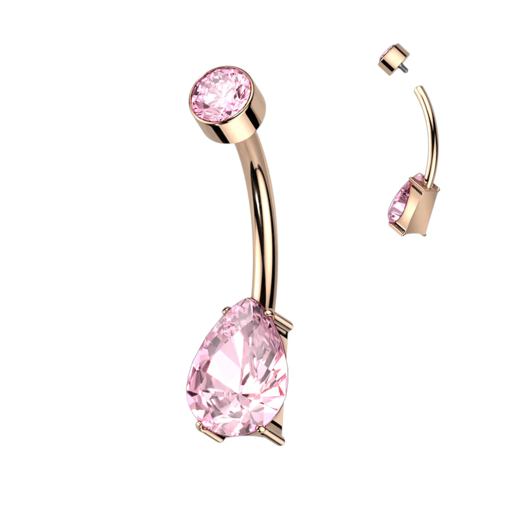 Titanium Internally Threaded Prong Set Pear CZ Belly Button Ring - Image 4