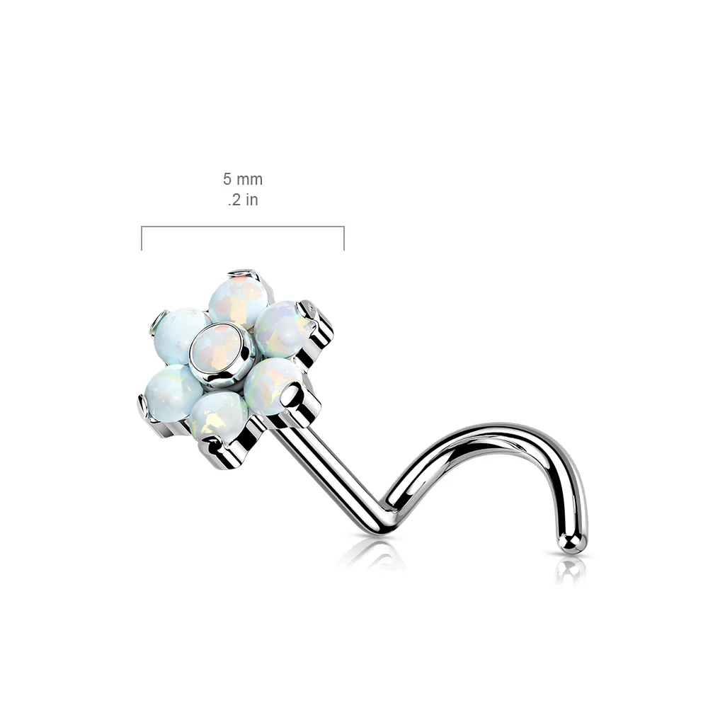 Titanium Opal & CZ Flower Top Threadless Push In Nose Screw - Image 3