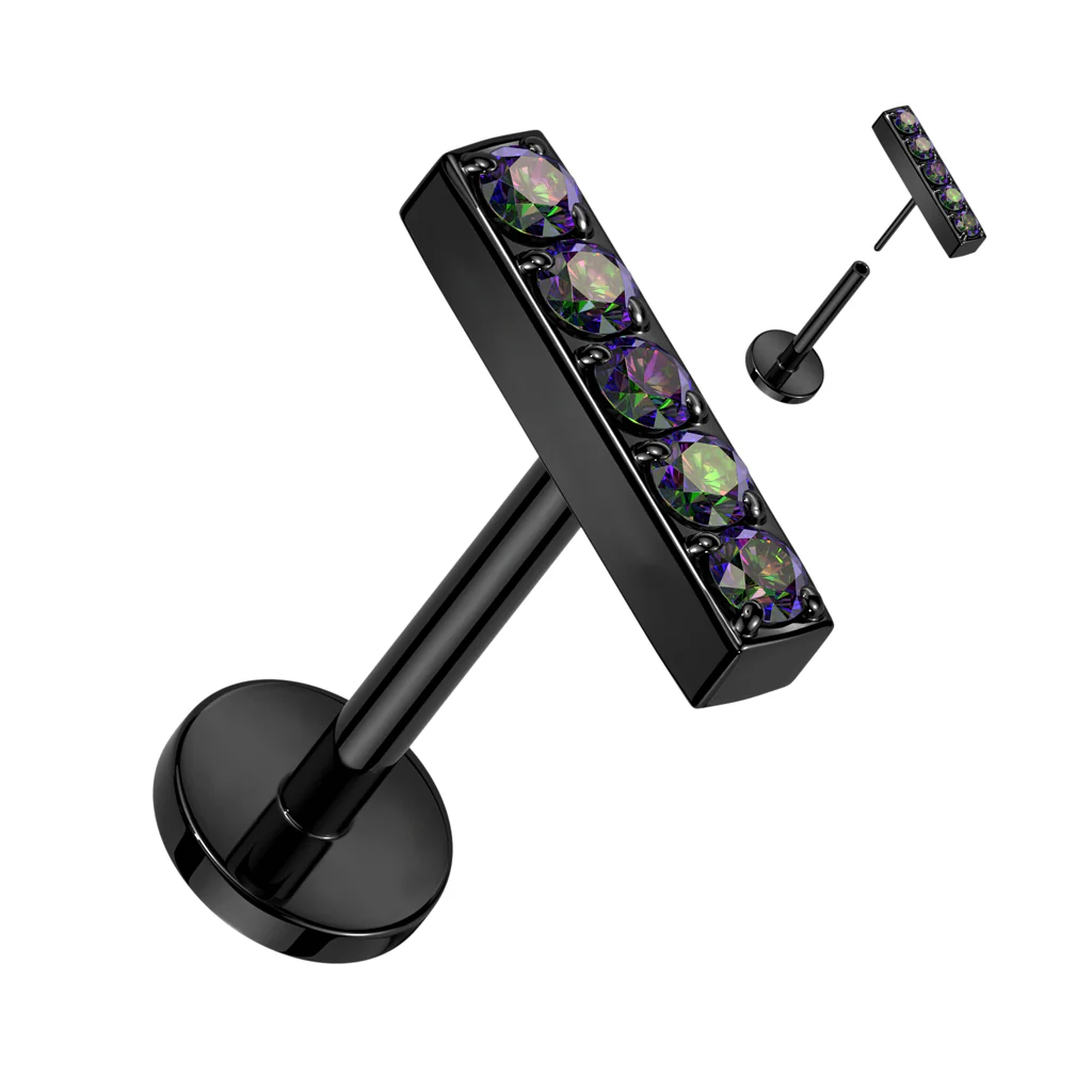 Titanium Threadless Push in 5 CNC Set CZ Bar Top Labret Cartilage - Image 4