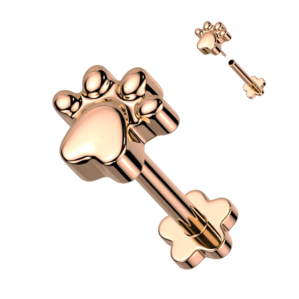 Titanium Threadless Push in Flower Base Labret With Paw Print Top - Image 4