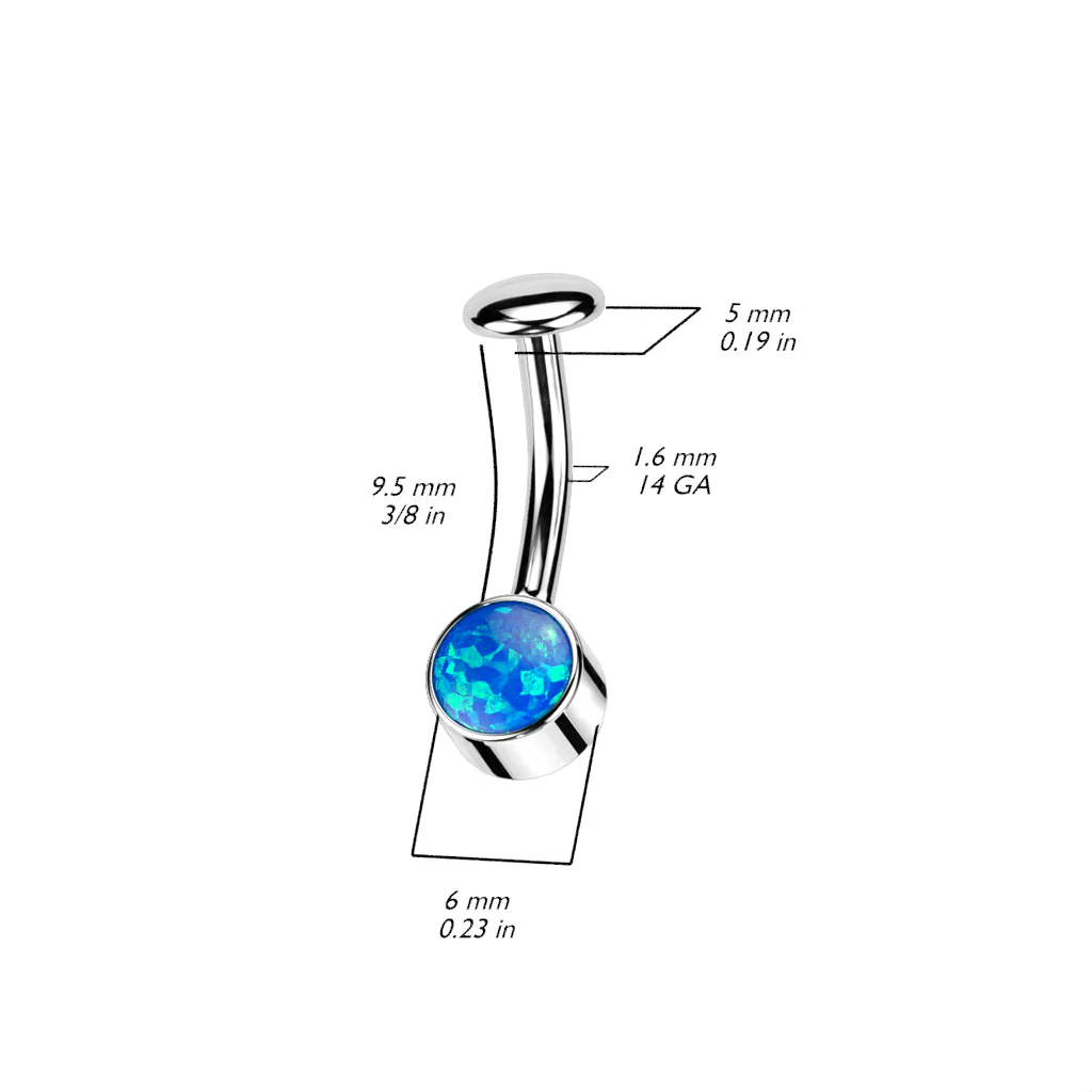 Titanium Threadless Push In Bezel Set Opal Belly Button Ring - Image 2