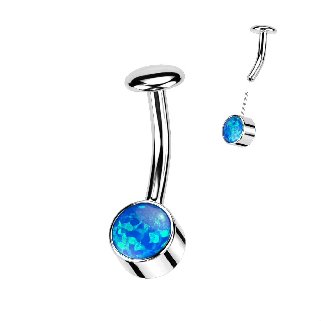 Titanium Threadless Push In Bezel Set Opal Belly Button Ring - Image 6
