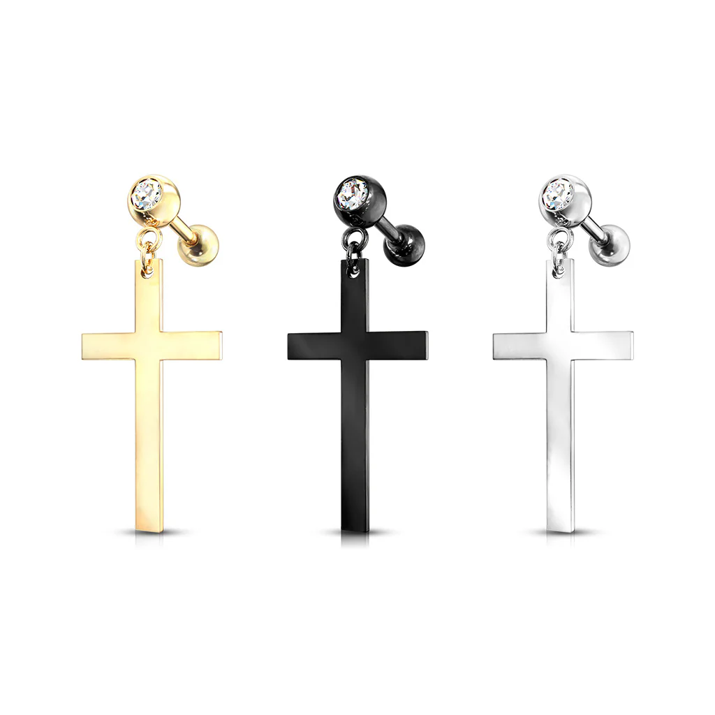 Cross Dangle Crystal Set Ear Cartilage Helix Tragus Barbell Earrings studs - Image 2