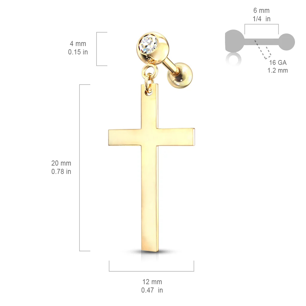 Cross Dangle Crystal Set Ear Cartilage Helix Tragus Barbell Earrings studs - Image 5
