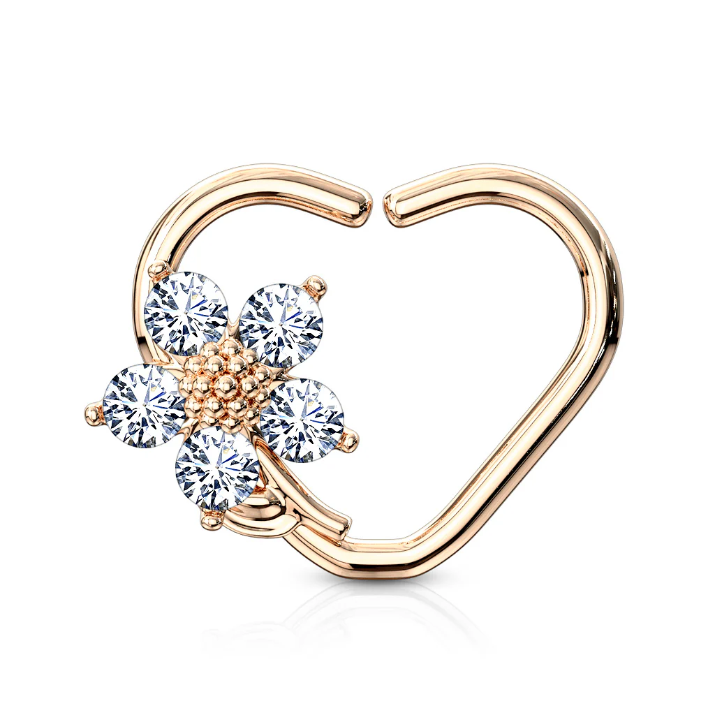 CZ Flower Heart Ear Cartilage Daith Tragus Helix Earrings Hoop Nose Rings - Image 5