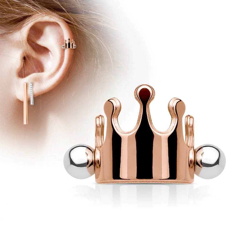 Crown Ear Cartilage Helix Cuff Barbells - Image 4