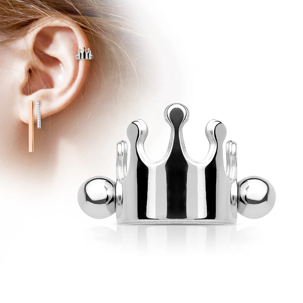 Crown Ear Cartilage Helix Cuff Barbells - Image 5