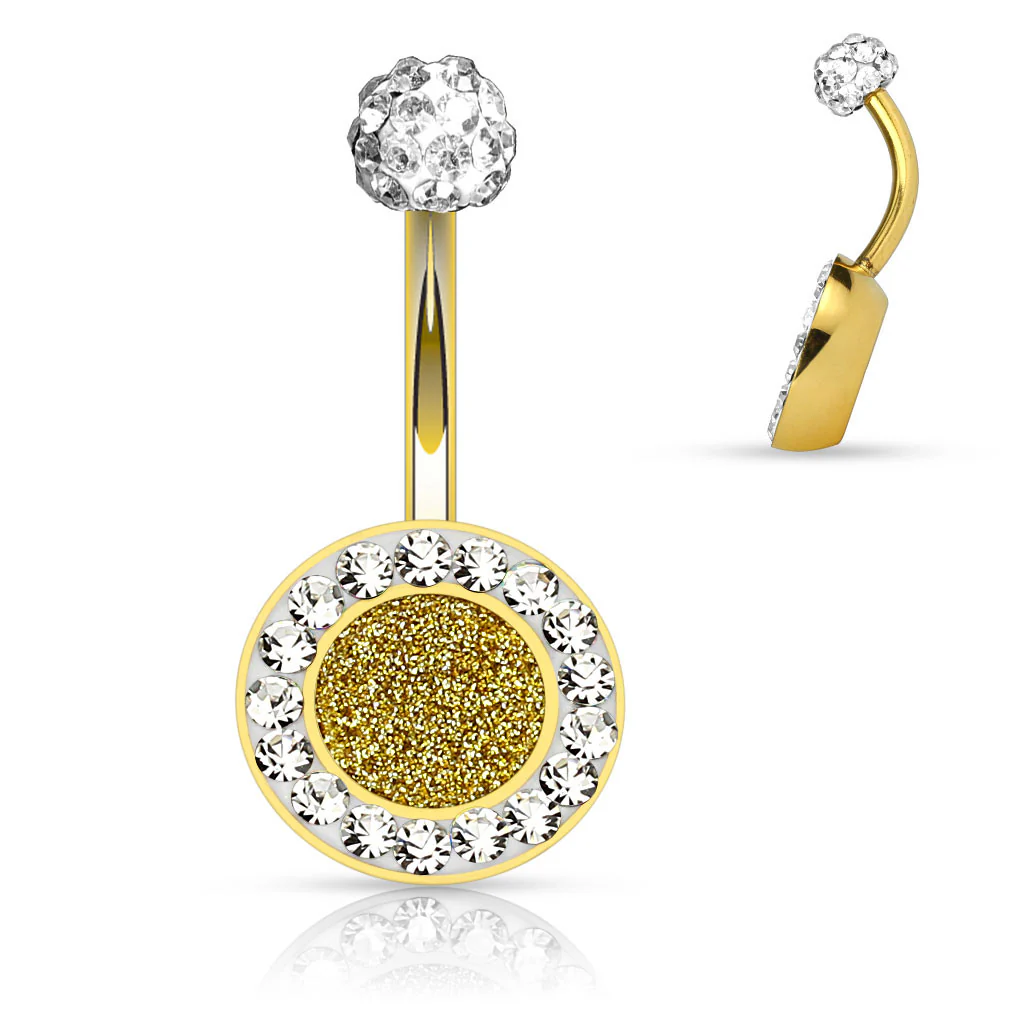 Crystal Paved Round Surgical Steel Navel Belly Button Rings - Image 3
