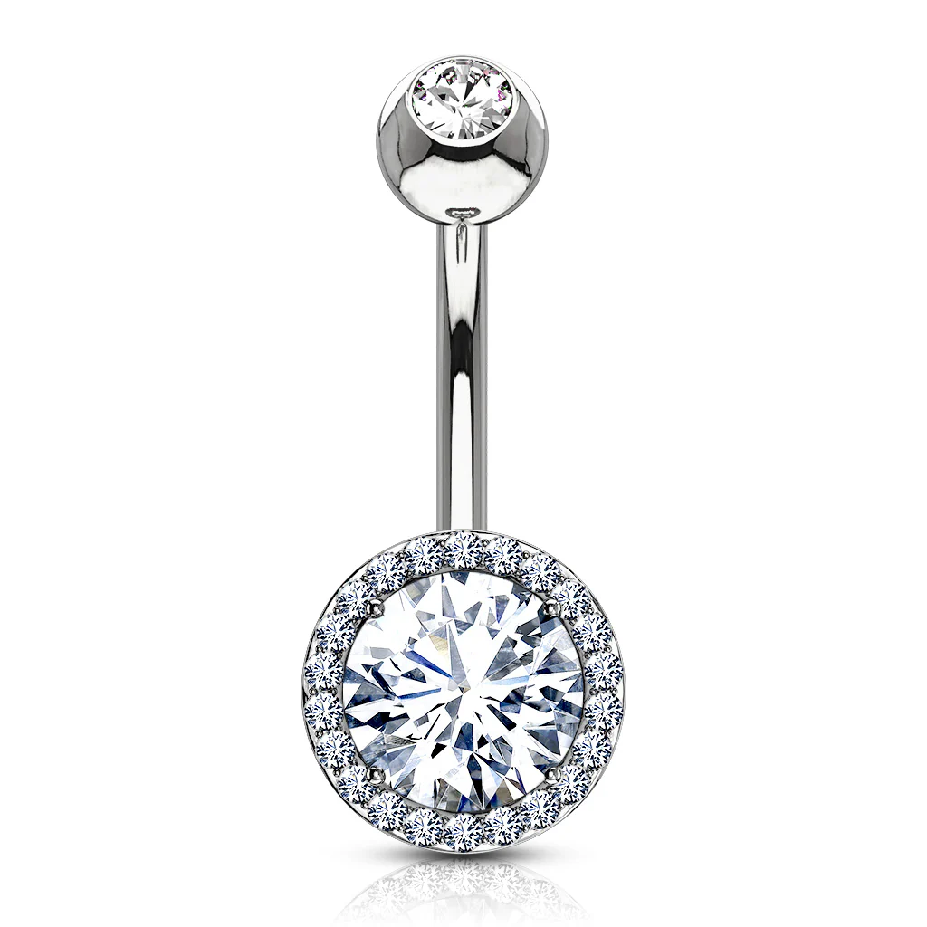 Classic Prong Set CZ Center Double Tier Navel Belly Button Ring - Image 2