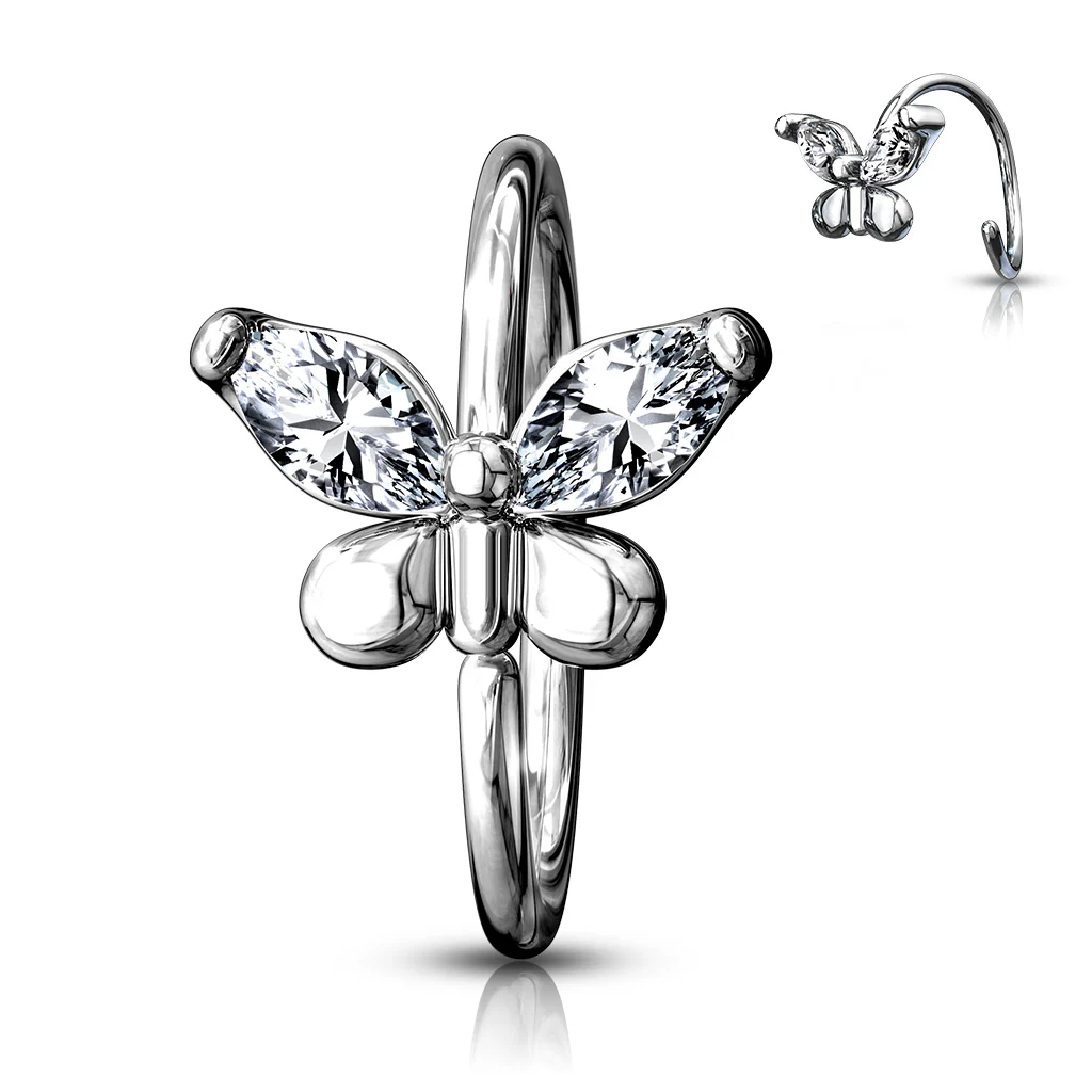 CZ Butterfly Bendable Cartilage Tragus Helix Earrings Hoop Nose Rings - Image 2
