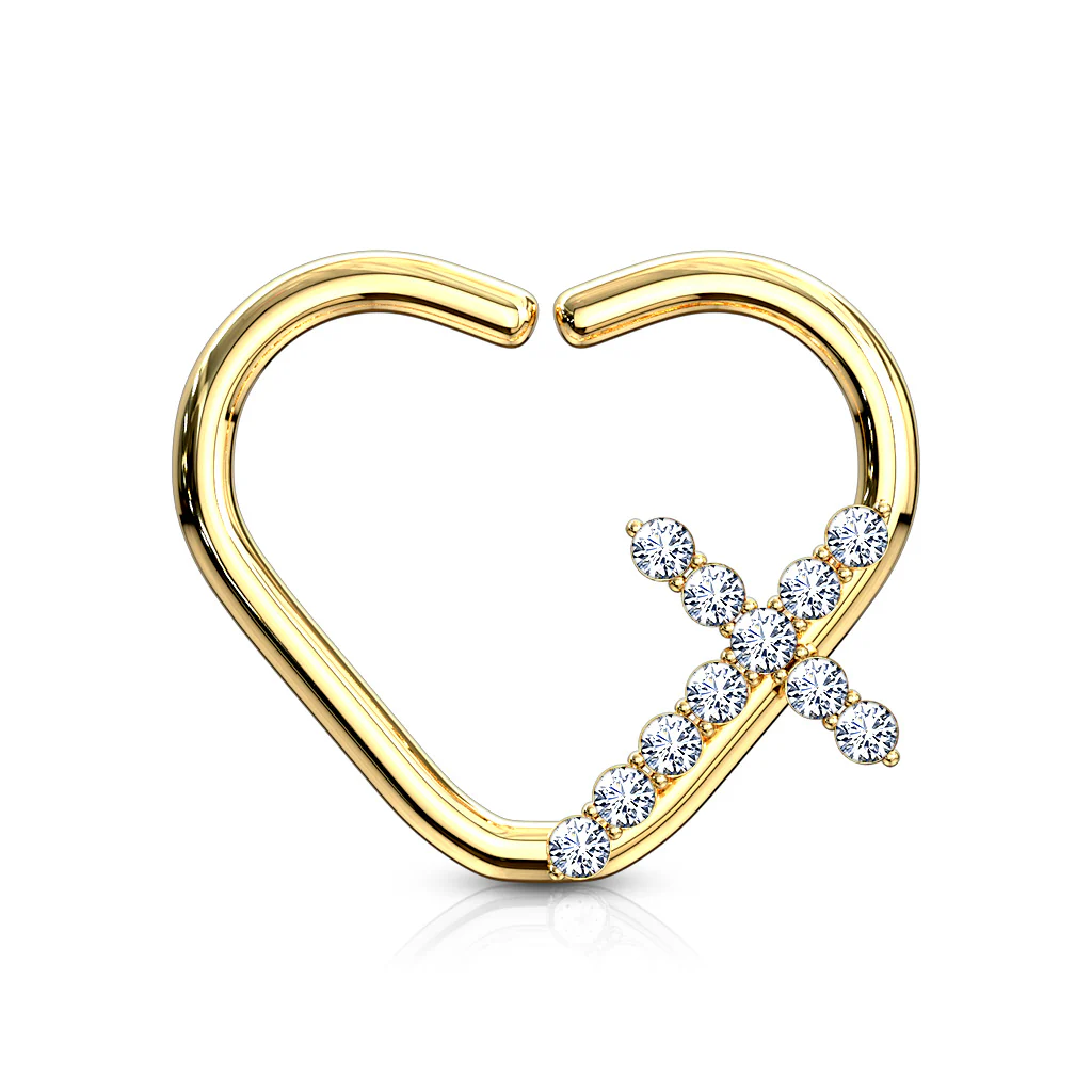 CZ Cross Heart Ear Cartilage Daith Tragus Helix Earrings Hoop Nose Rings - Image 2