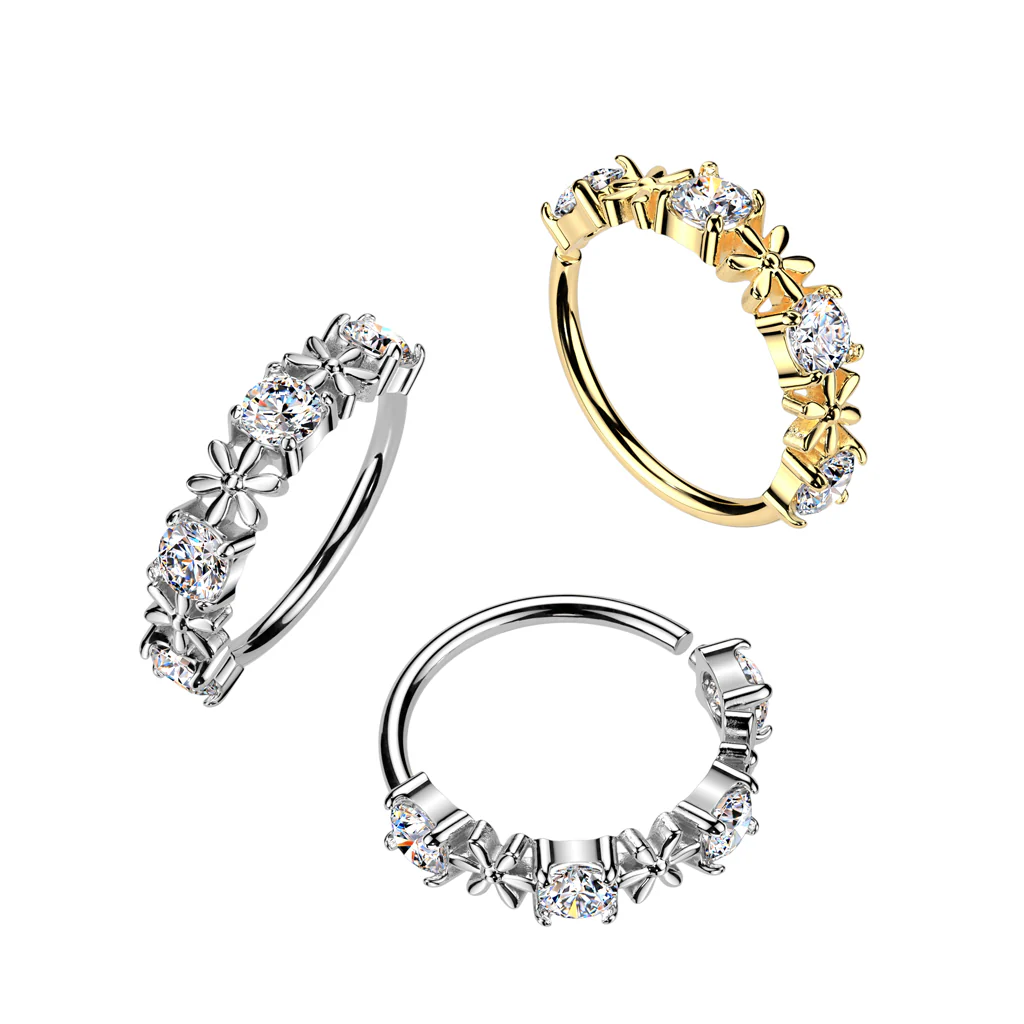 CZ & Flower Ear Cartilage Daith Tragus Helix  Nose Hoop - Image 2