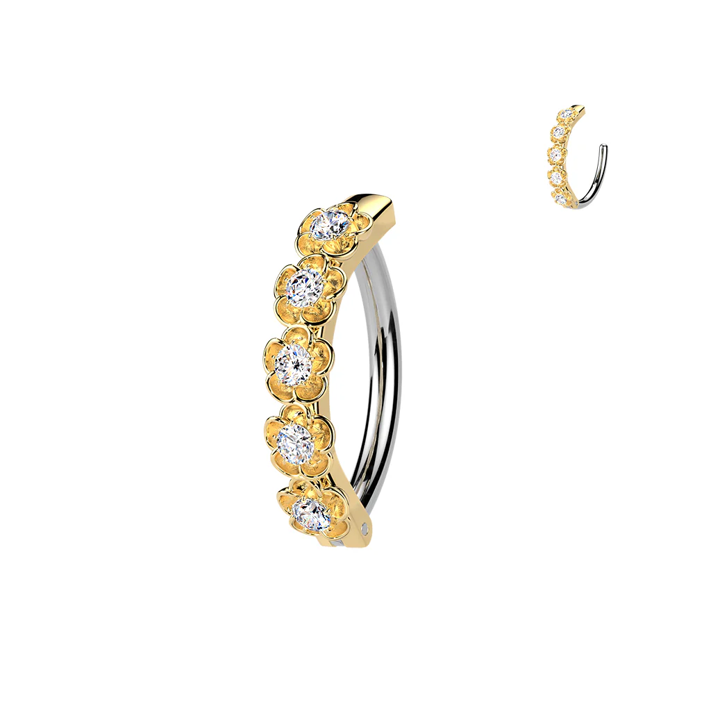 CZ Flowers Hinged Comfortable Belly Button Ring