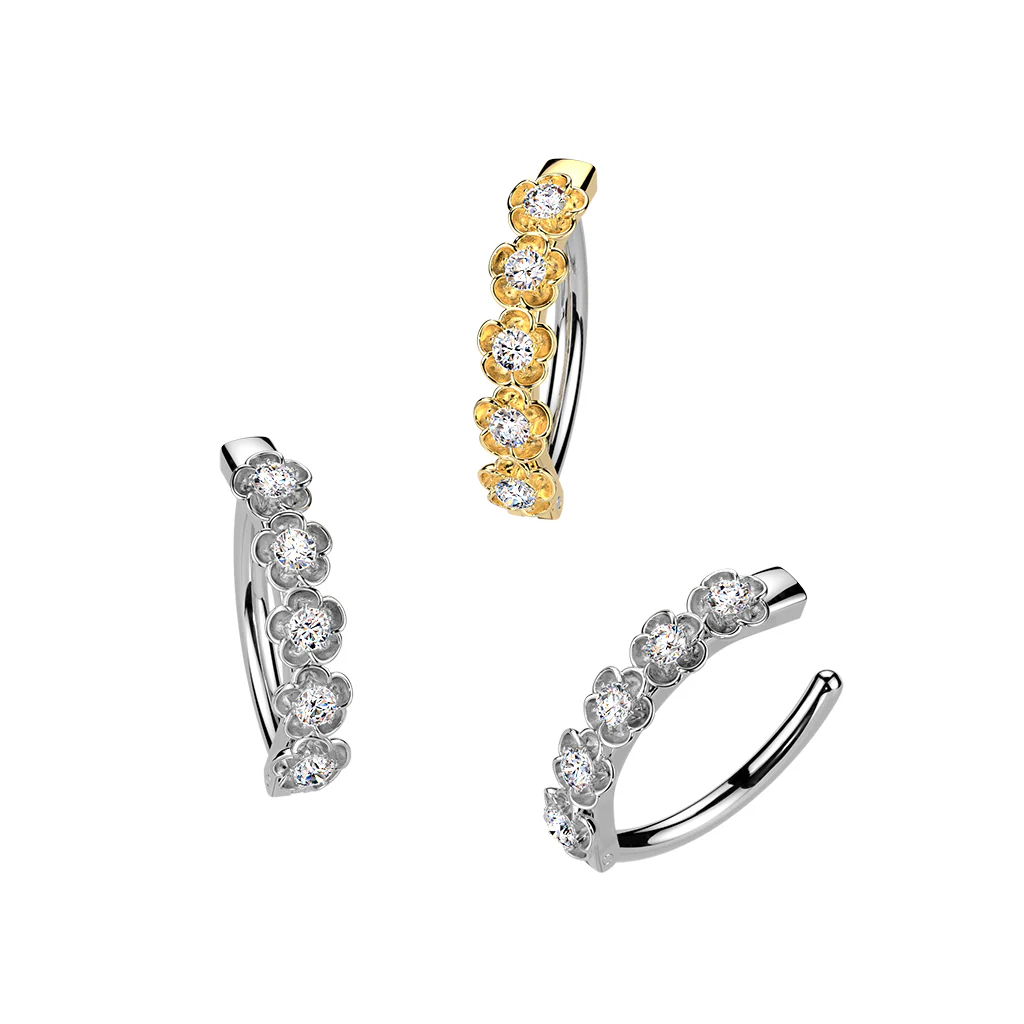CZ Flowers Hinged Comfortable Belly Button Ring - Image 3