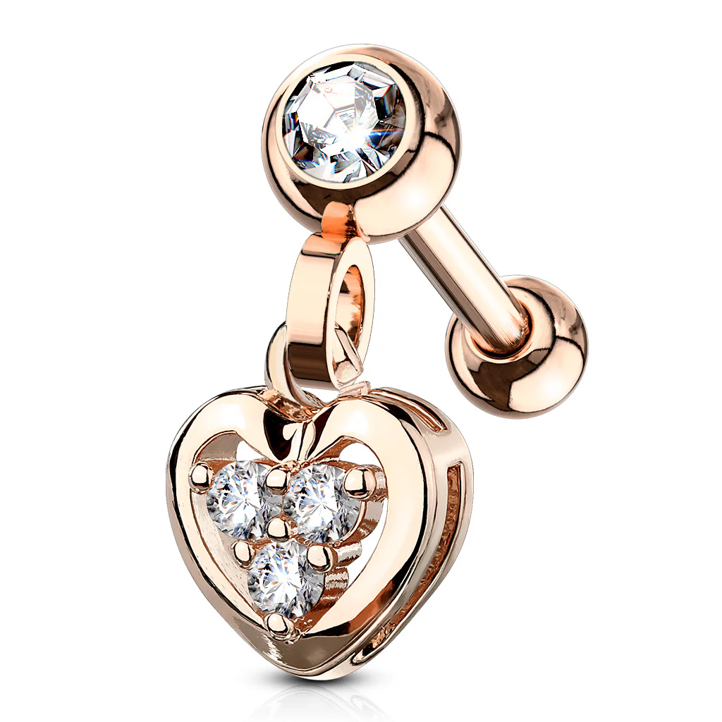 CZ Heart Dangle Ear Cartilage Helix Daith Tragus Studs Earrings - Image 4