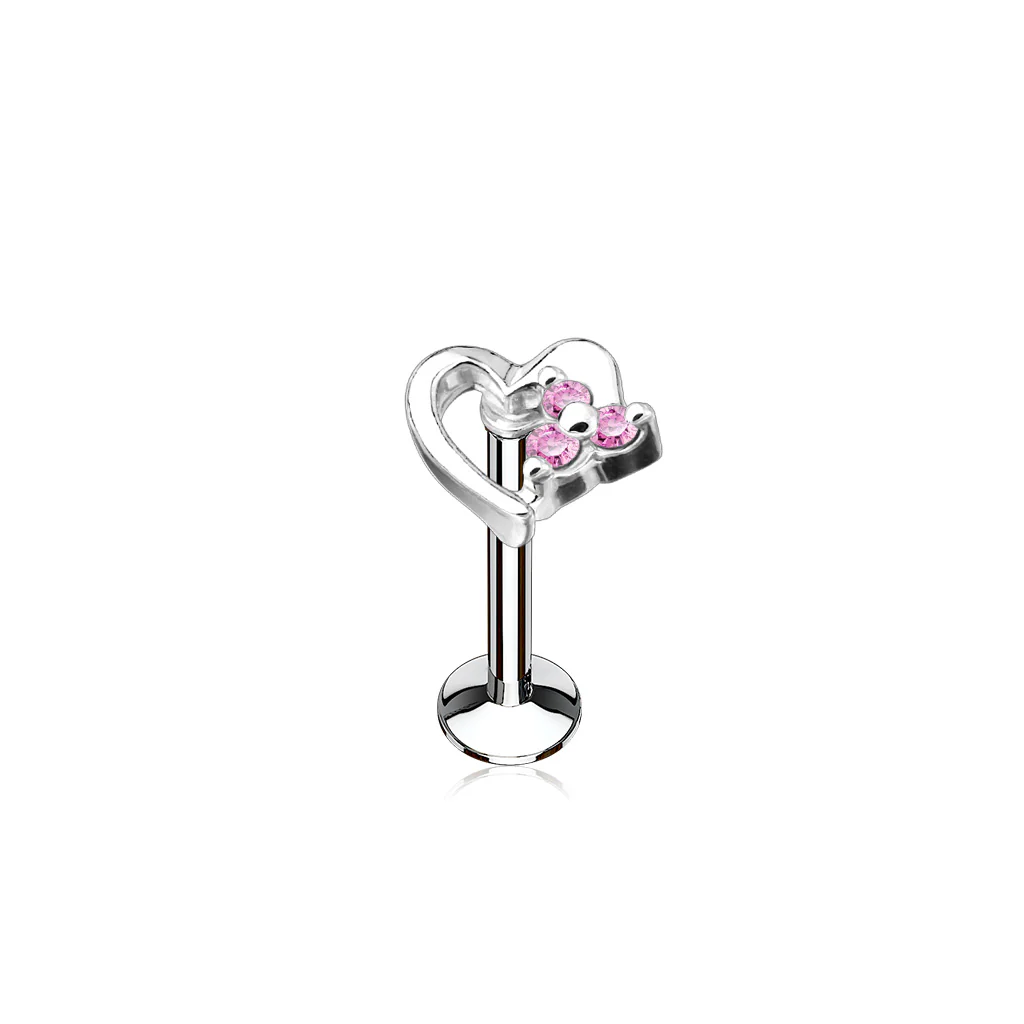 CZ Heart Internal Threaded Labret Monroe Helix Daith Tragus Studs - Image 4