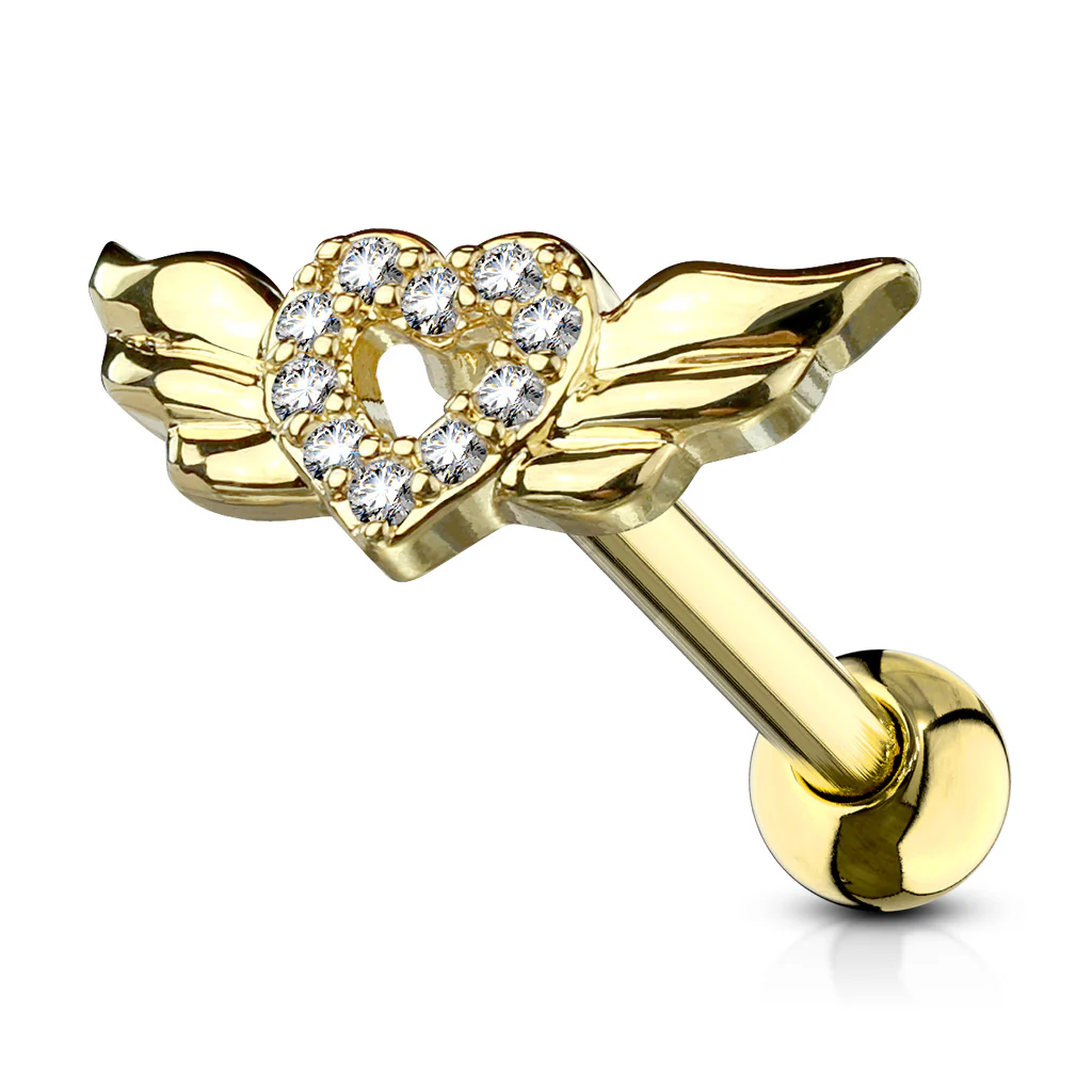 CZ Heart with Wings Ear Cartilage Helix Daith Tragus Studs Earrings - Image 3