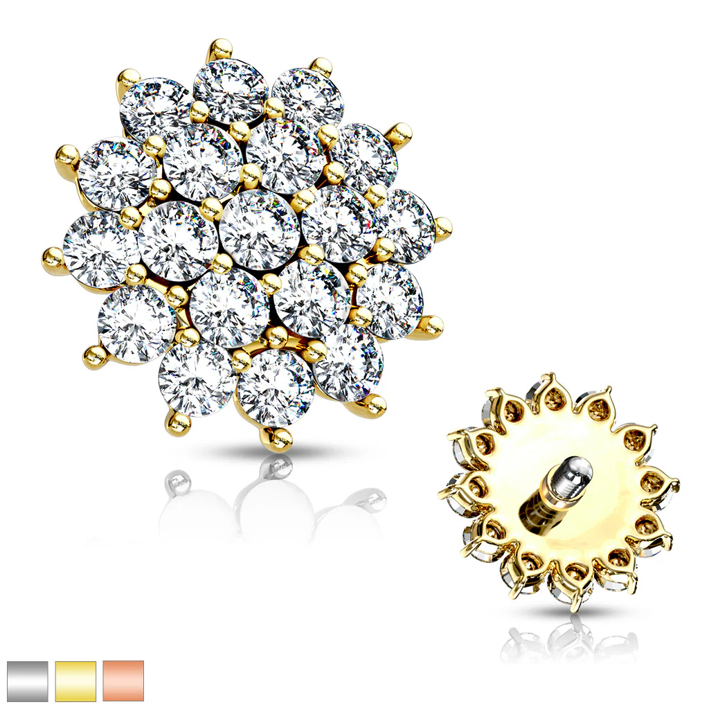 CZ Paved Sunburst Internal Threaded Dermal Anchor Top - Image 5