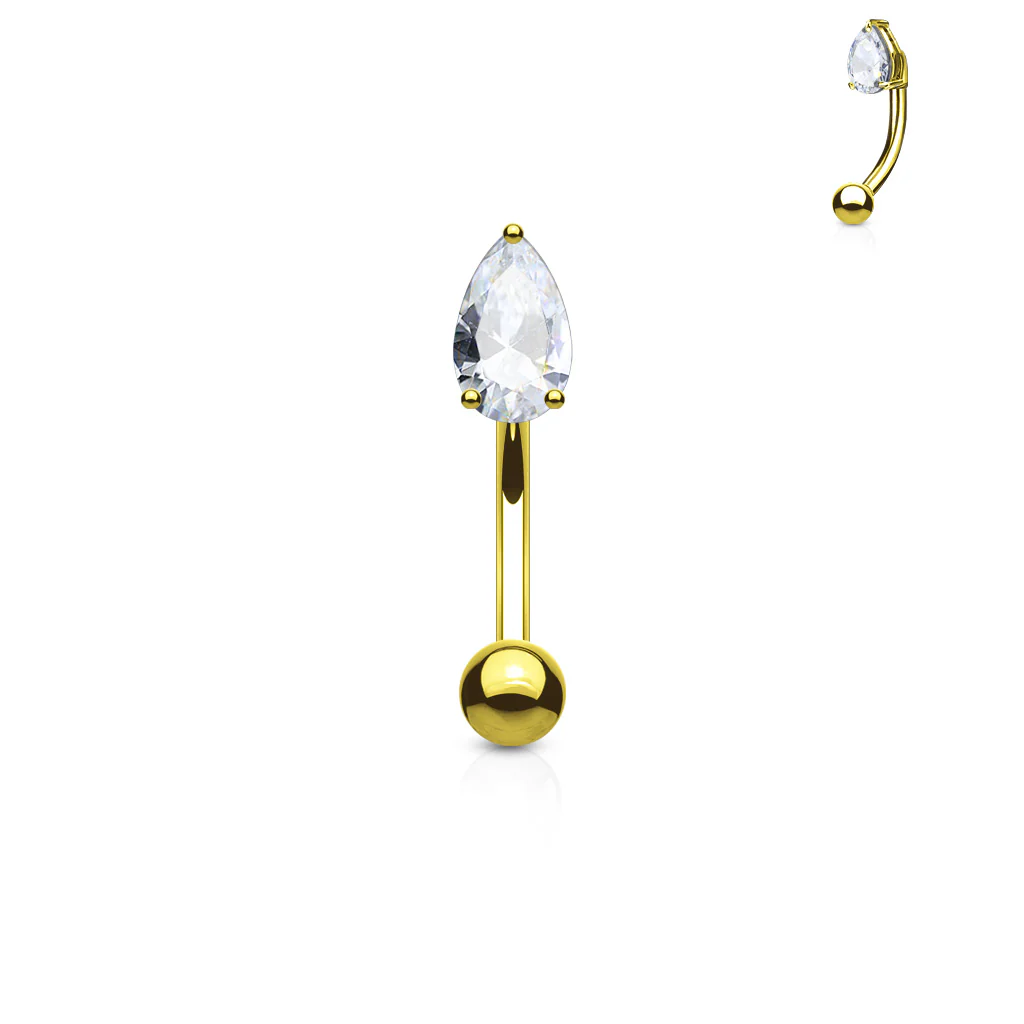 CZ Tear Drop Surgical Steel Curved Barbells Eyebrow Rings - Image 3