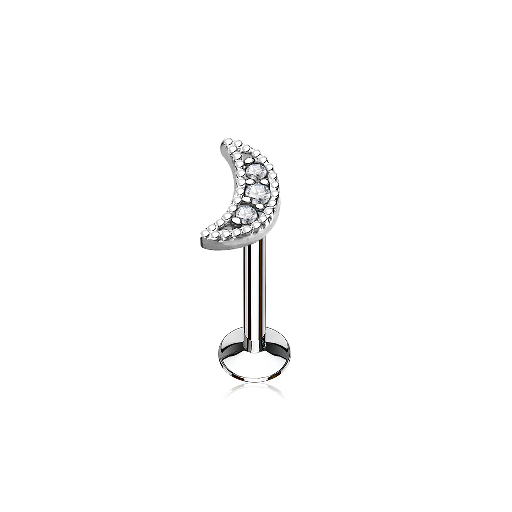 CZ Moon Internal Threaded Labret Monroe Cartilage Daith Tragus Studs - Image 2