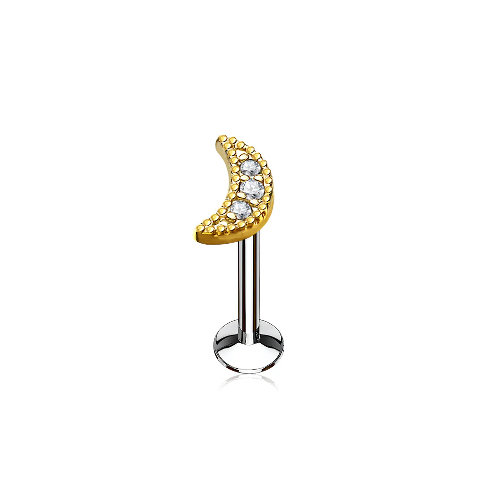CZ Moon Internal Threaded Labret Monroe Cartilage Daith Tragus Studs - Image 3