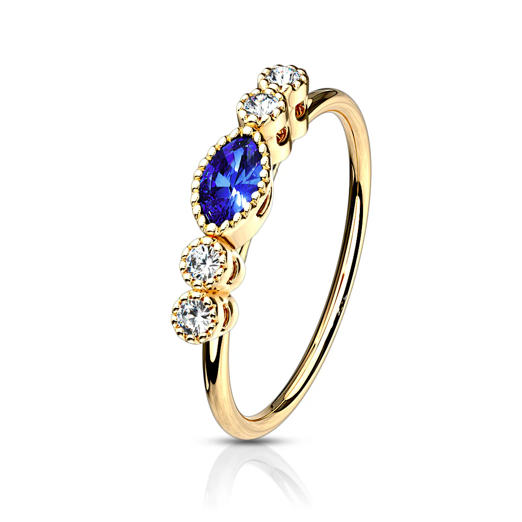 CZ W/ Saphire CZ Center Ear Cartilage Daith Tragus Helix Hoop Nose Rings - Image 3