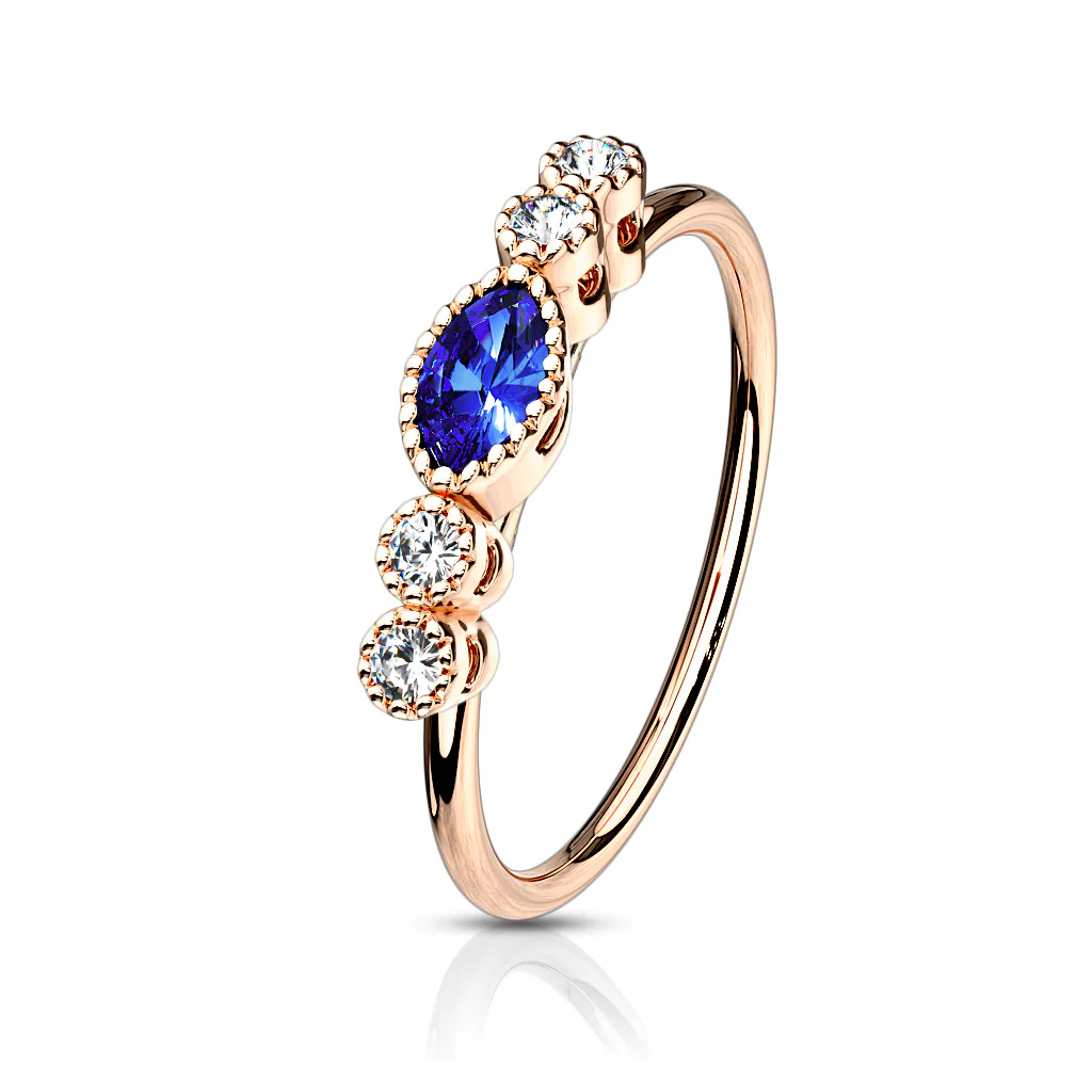 CZ W/ Saphire CZ Center Ear Cartilage Daith Tragus Helix Hoop Nose Rings - Image 4
