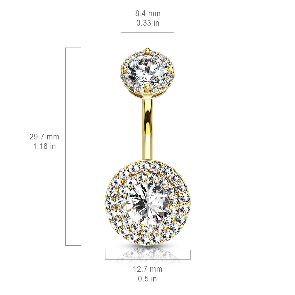 Double Tier Paved CZ With Internally Threaded Top Dangle Navel Belly Button Ring - Image 2