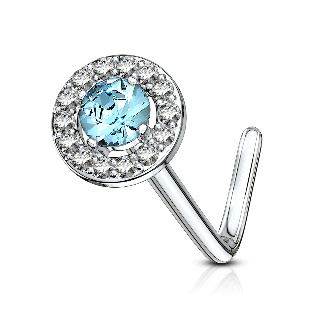 Double Tiered Round CZ Top Surgical Steel L Bend Nose Stud Rings - Image 4