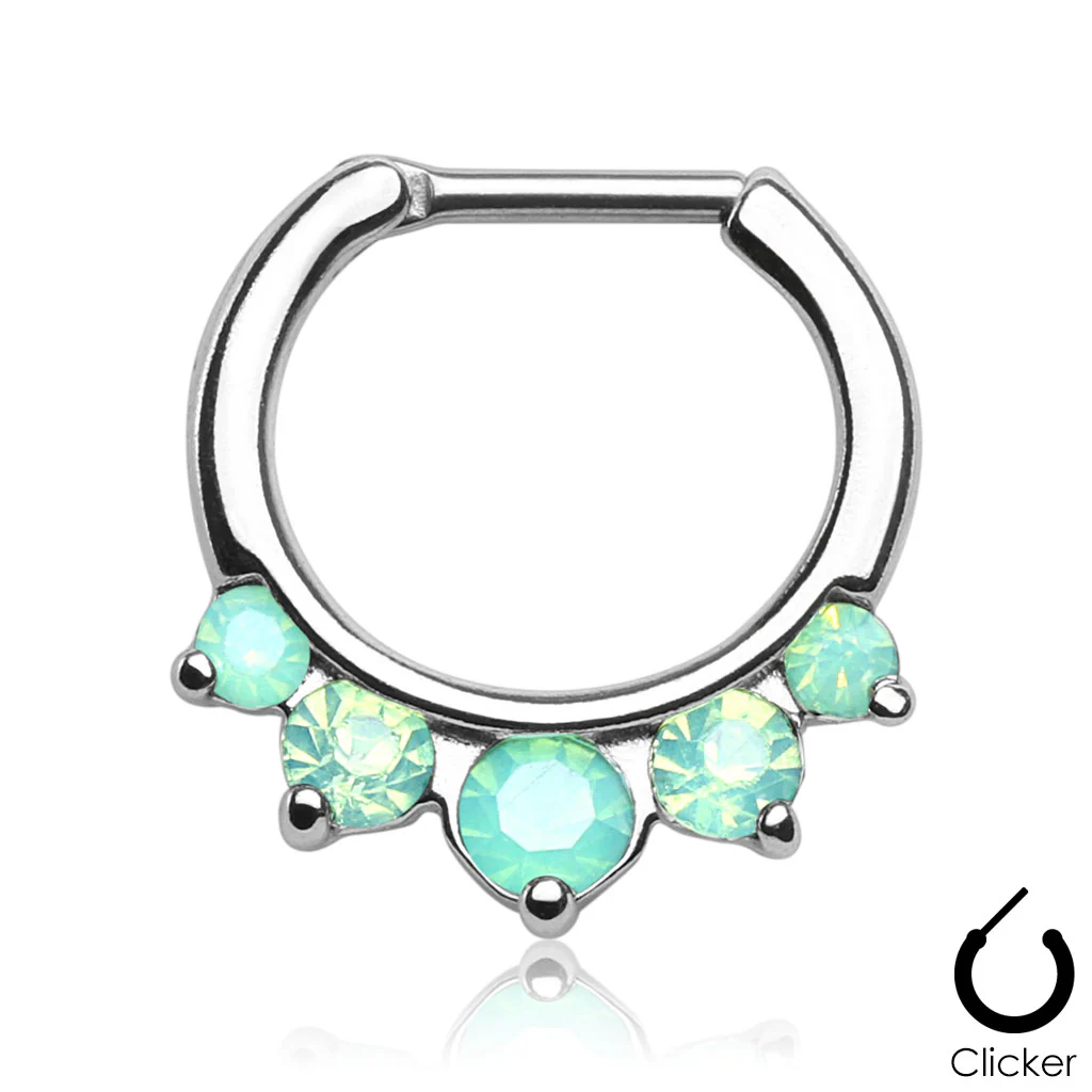 Five Opalites Surgical Steel Septum Clicker Nose Ring - Image 3