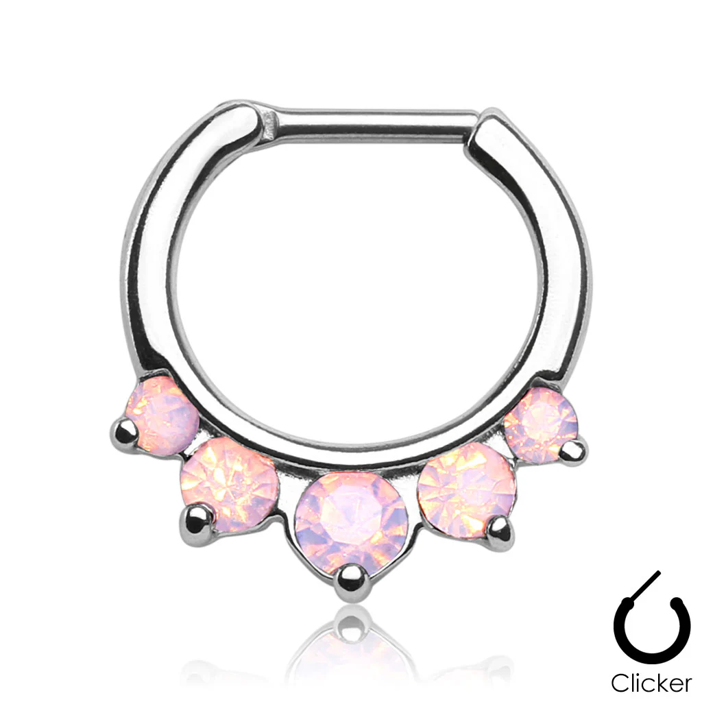 Five Opalites Surgical Steel Septum Clicker Nose Ring - Image 4