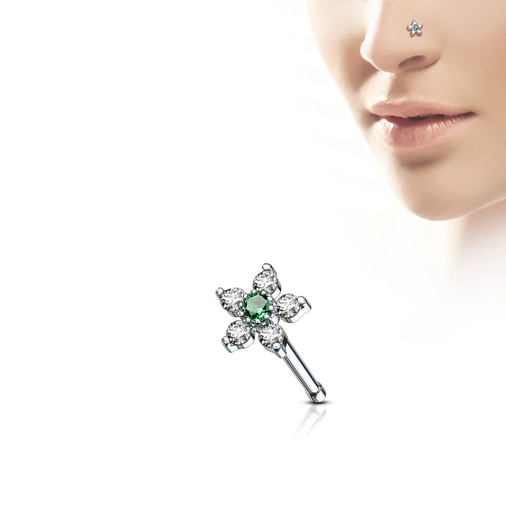 Flower CZ Top Surgical Steel Nose Bone Stud Ring - Image 4