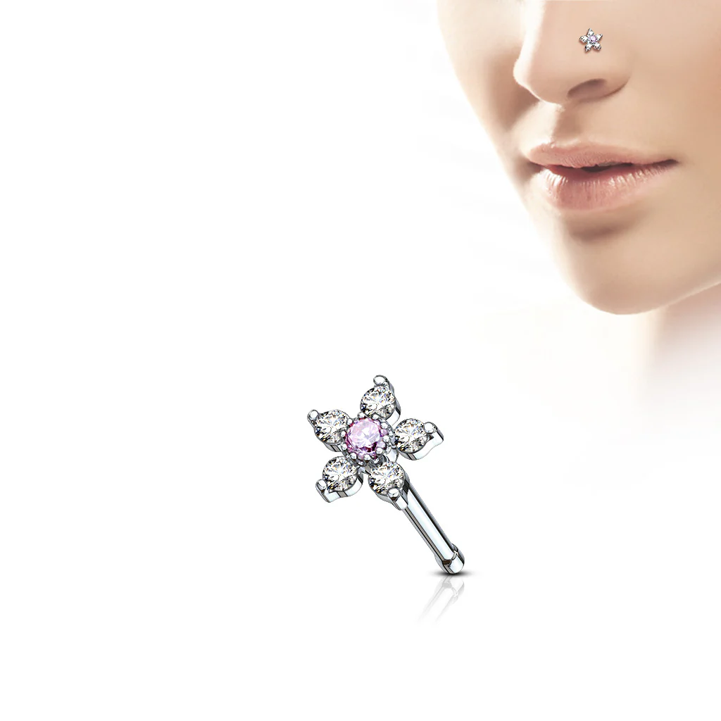 Flower CZ Top Surgical Steel Nose Bone Stud Ring - Image 5