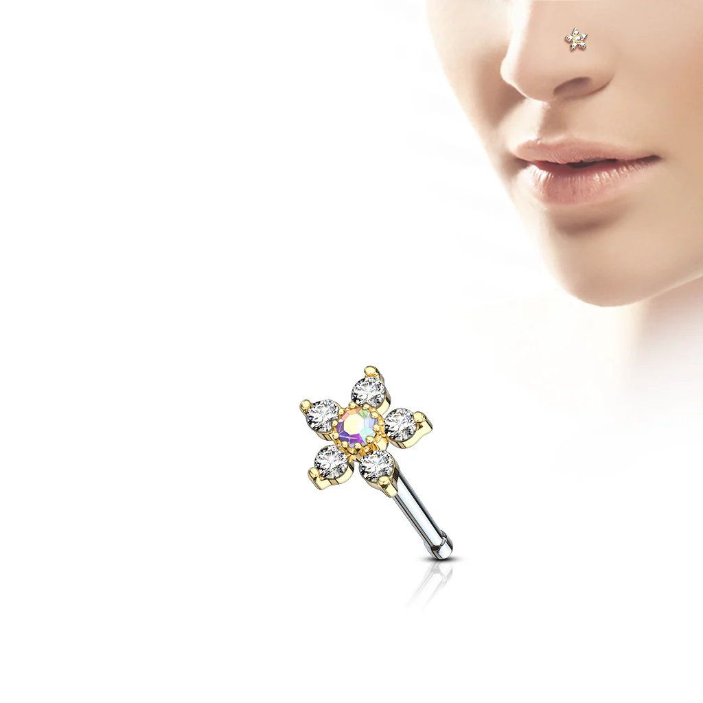 Flower CZ Top Surgical Steel Nose Bone Stud Ring - Image 7