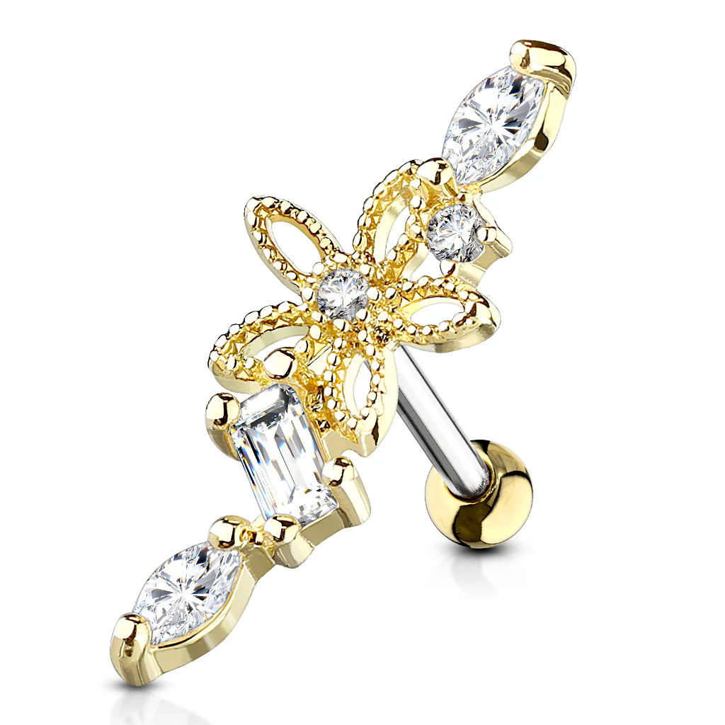 Flower Vine CZ Top Ear Cartilage Daith Helix Tragus Barbell Stud - Image 3
