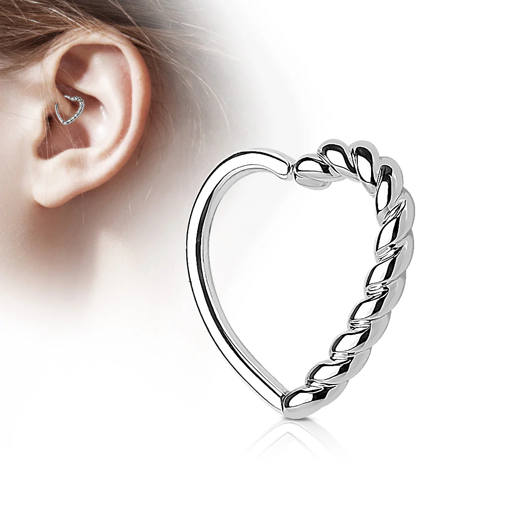 Half Braided Heart Ear Cartilage Daith Helix Tragus Rings - Image 4