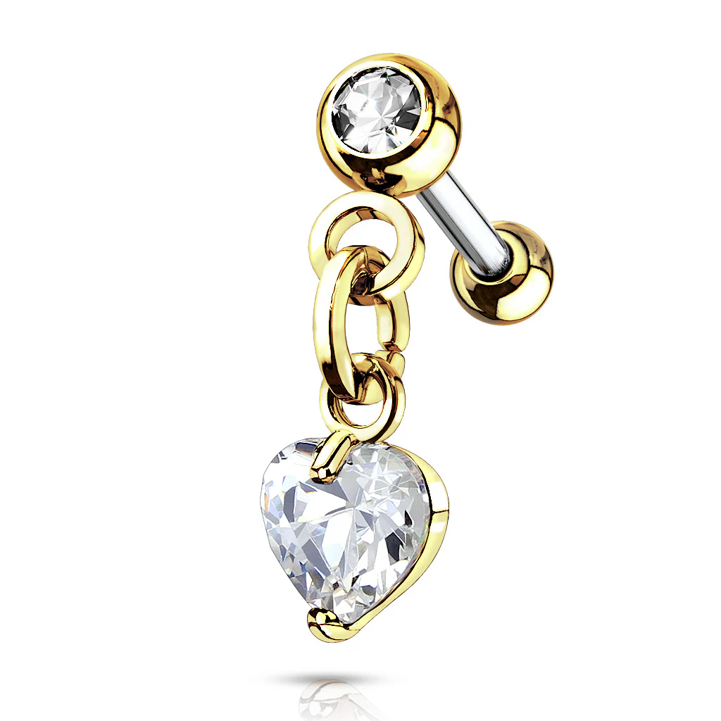 Heart CZ Dangle Top Ear Cartilage Daith Helix Tragus Barbell Stud - Image 6