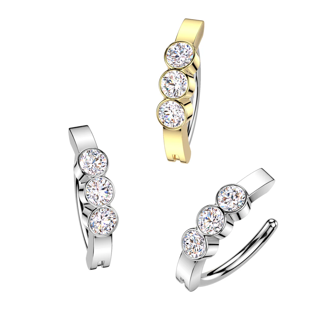 Surgical Steel Hinged Belly Button Ring With Bezel CZ - Image 4