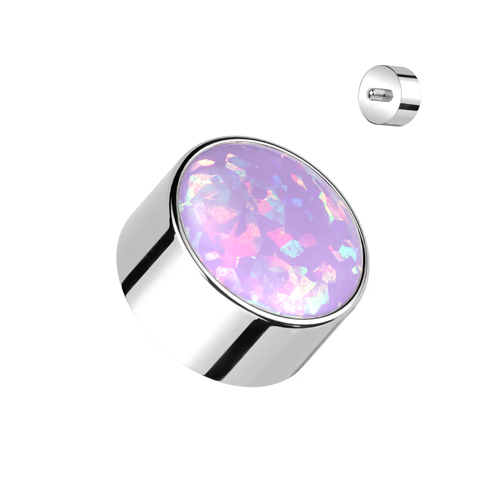 Titanium Bezel Set Opal & CZ Replacement For Lip, Eyebrow 16 Gauge - Image 5