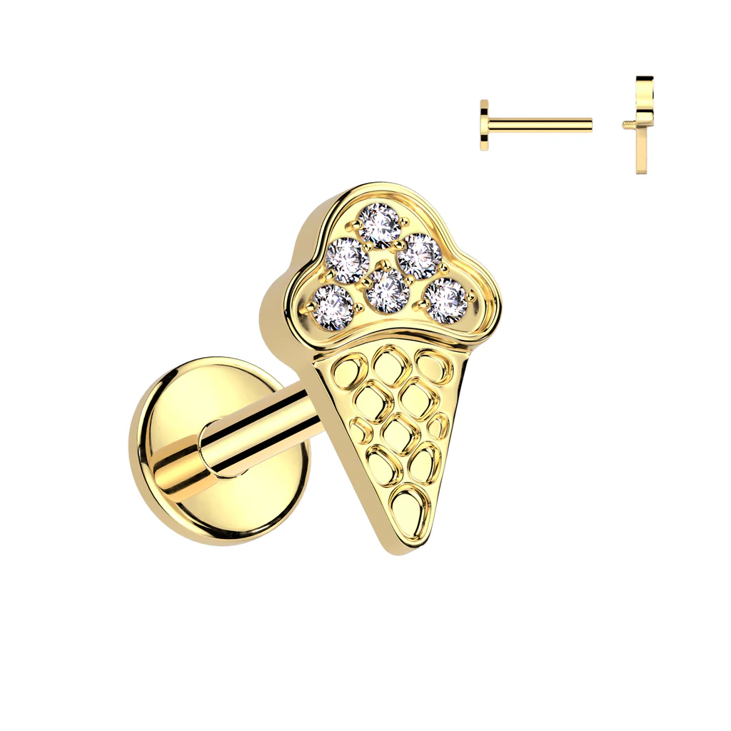 Implant Titanium CZ Pave Ice Cream Cone Top Labret Tragus Helix - Image 3