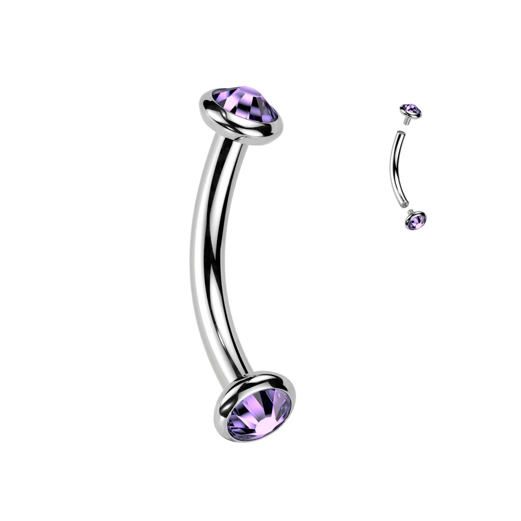 Titanium Internally Threaded Bezel Crystal Or Opal Eyebrow Rings - Image 3